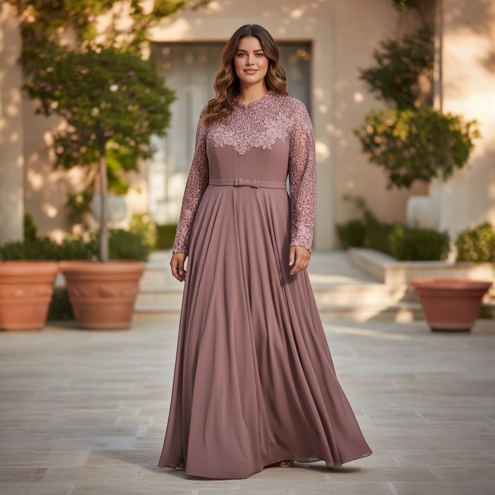 Dusty‎ Rose Lace Sequin Modest Formal Gown Mother of the Bride Evening Dress 14